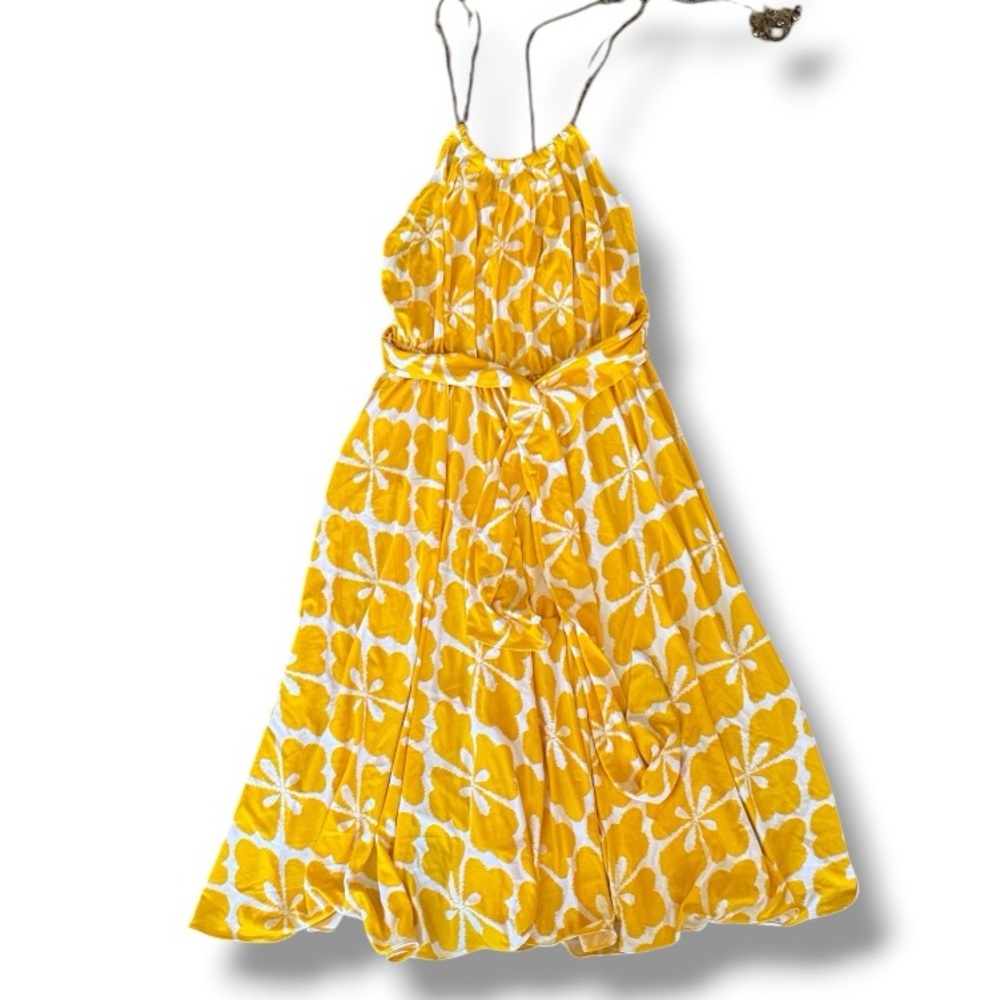 Diane Von Furstenberg Yellow Floral Halter Midi Dress